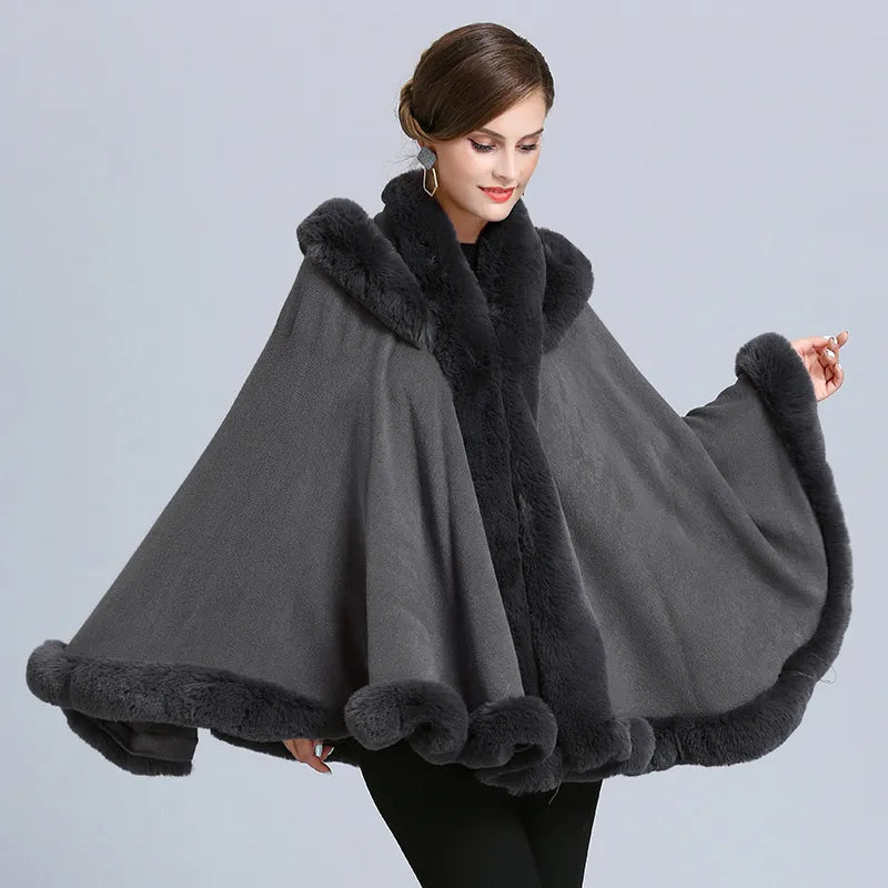 Winter Thick Warm Grey Black Poncho Cape