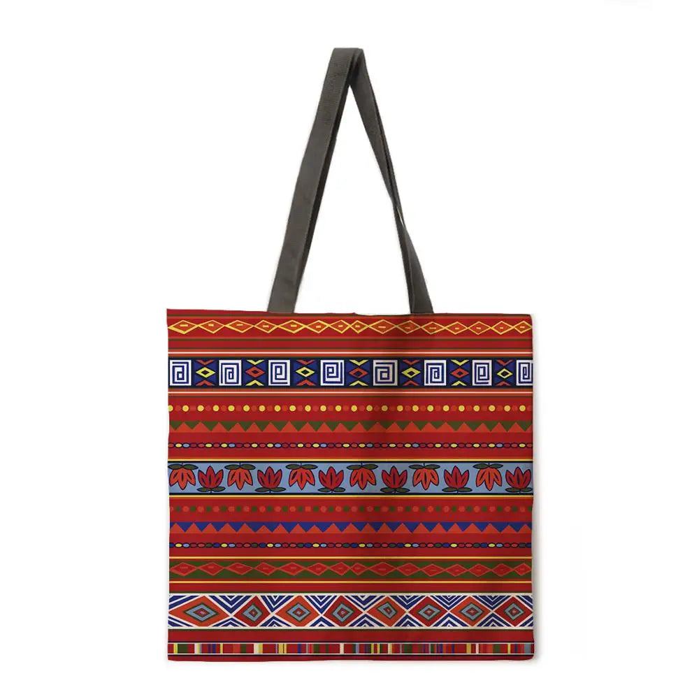 Boho style foldable reusable tote bag