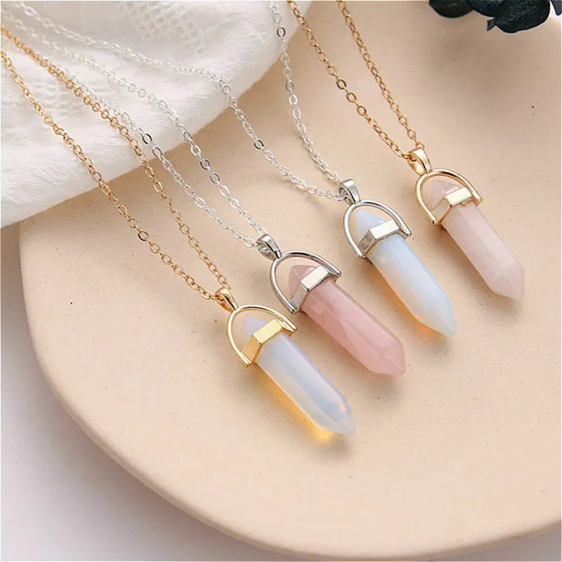 Natural Crystal Stone Pendant Collarbone Necklace