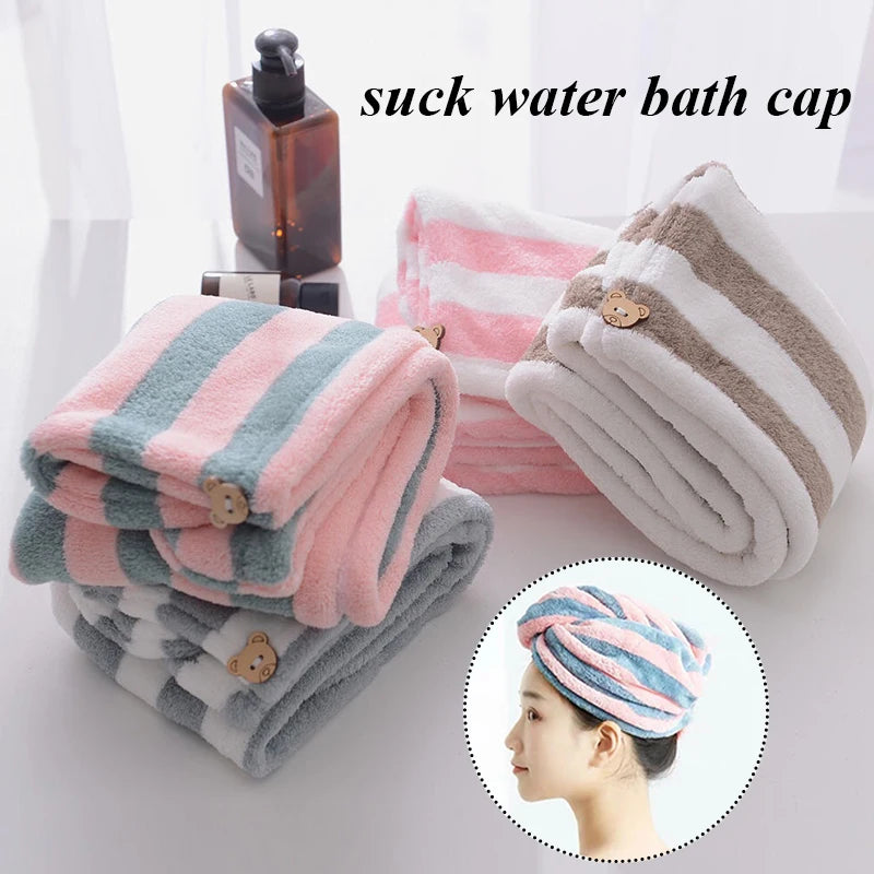 Striped Dry Hair Cap Towel For Bath Shower