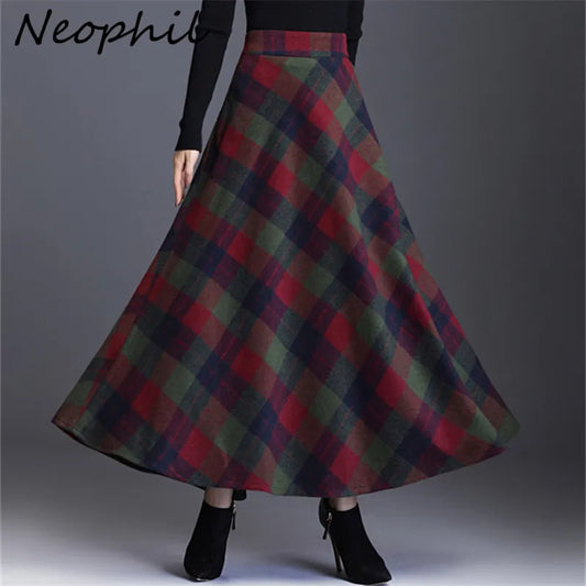 Neophil Woolen Warm S-3XL Thick Plaid Skirts