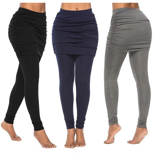 Women Fake Two Piece Leggings Pants Slim Leggings Pants