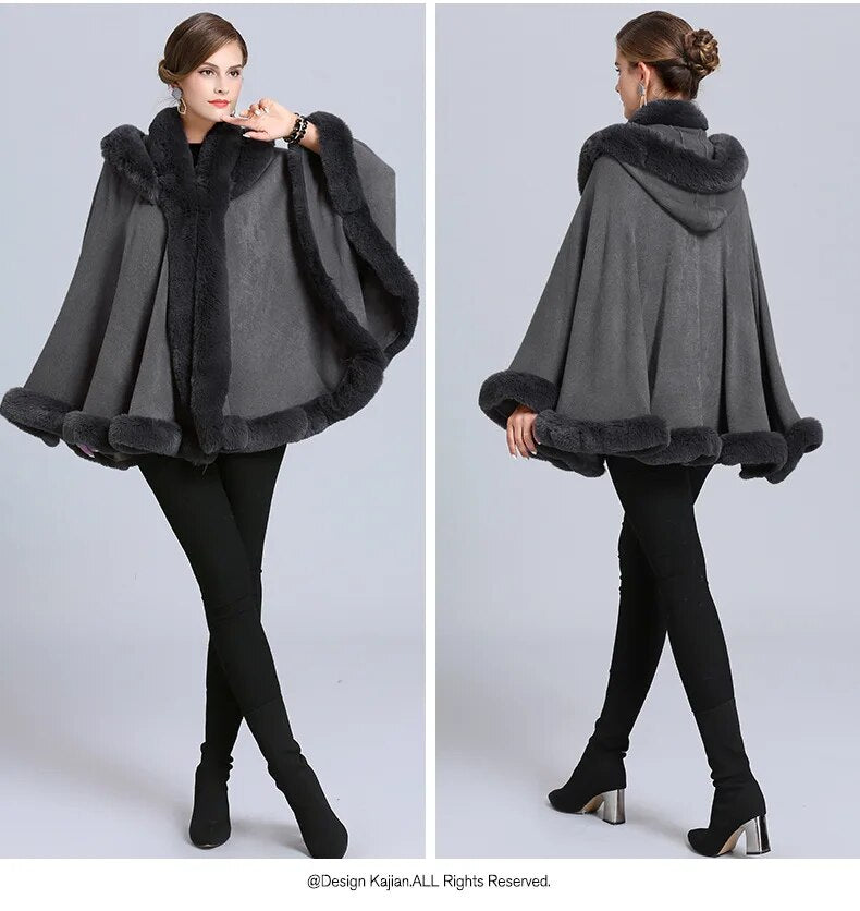 Winter Thick Warm Grey Black Poncho Cape