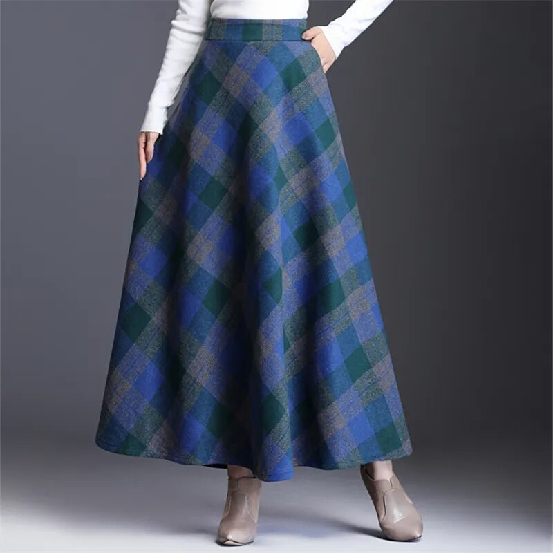 Neophil Woolen Warm S-3XL Thick Plaid Skirts