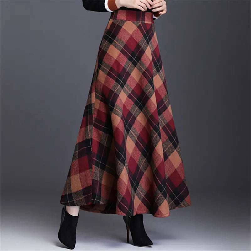 Neophil Woolen Warm S-3XL Thick Plaid Skirts