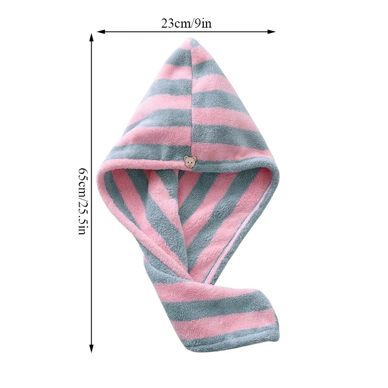 Striped Dry Hair Cap Towel For Bath Shower