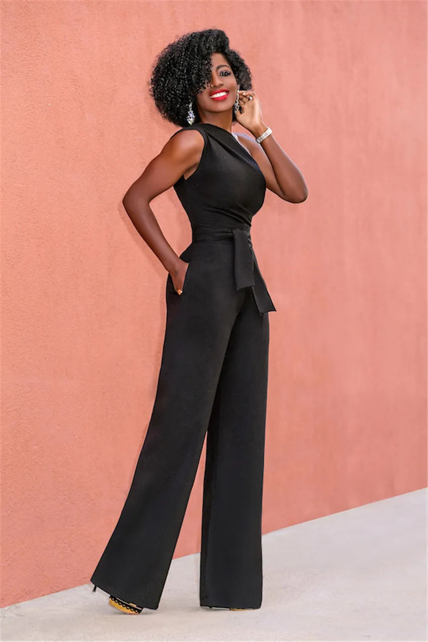 Summer Sleeveless Belt Wide Leg Elegant Jumpsuits