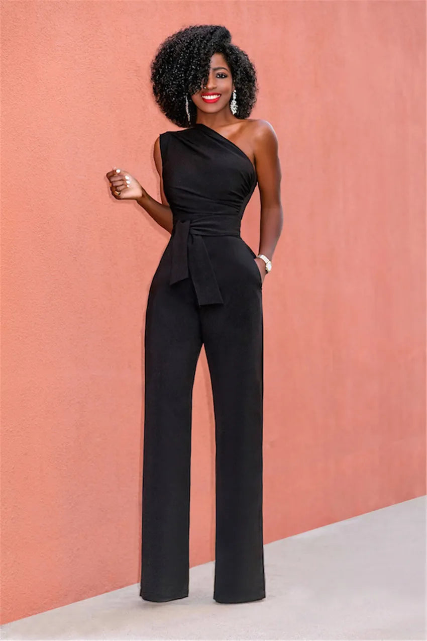 Summer Sleeveless Belt Wide Leg Elegant Jumpsuits