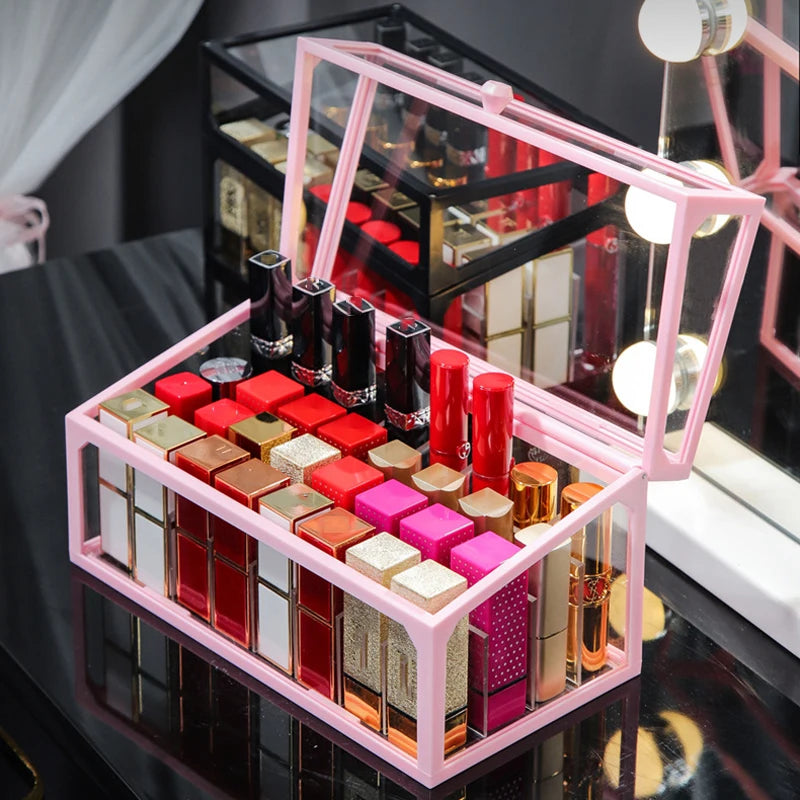 Makeup Organizer With Cover Nail Polish Lipstick Holder