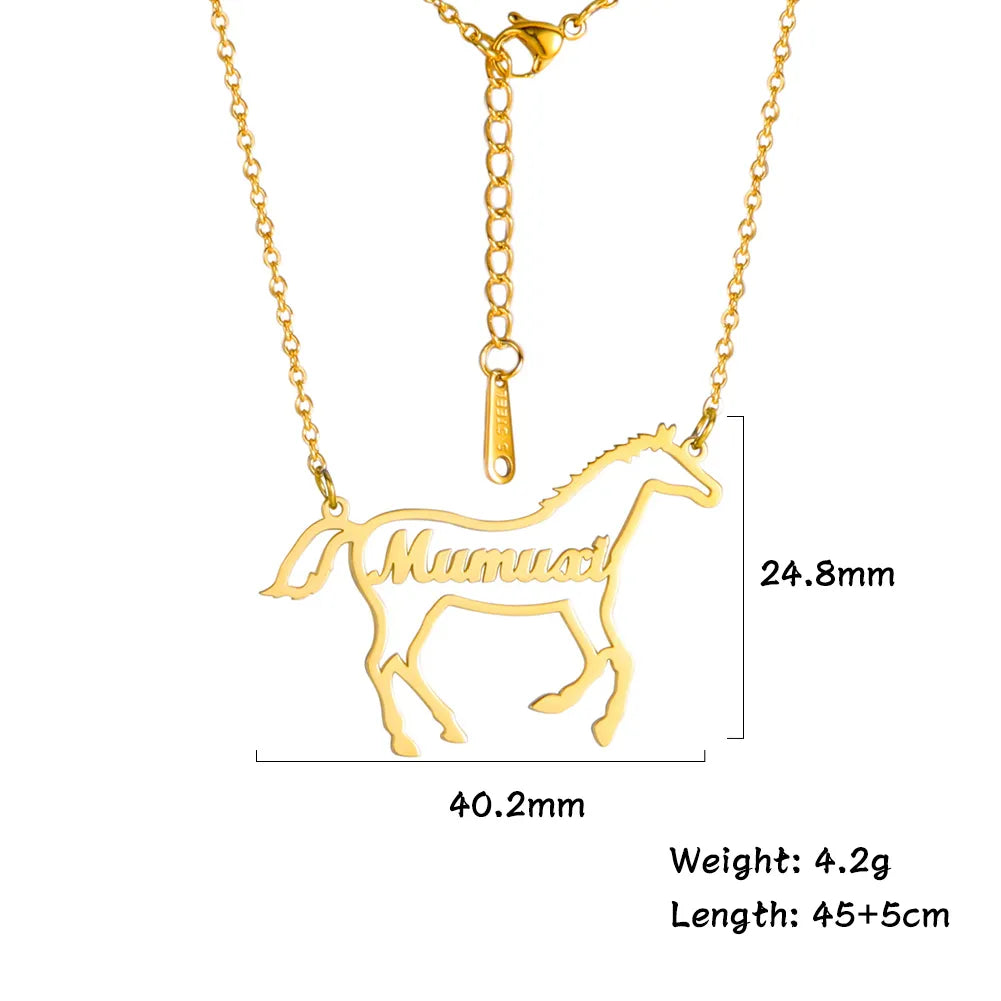 Stainless Steel Custom Name Horse Necklace For Women