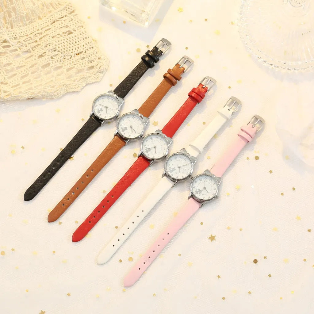 Children Leather Quartz Watch Moon Star Bracelet Set Pink Gift