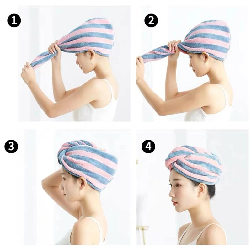 Striped Dry Hair Cap Towel For Bath Shower