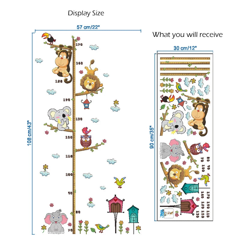 Cartoon Animal Height Ruler Meaure Wall Stickers