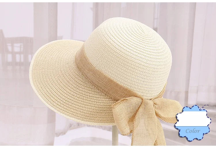 Large wide brim paper sun hat Bowknot