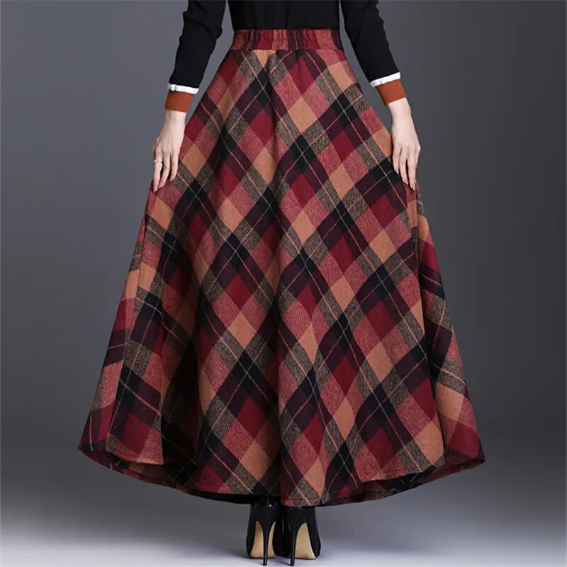 Neophil Woolen Warm S-3XL Thick Plaid Skirts