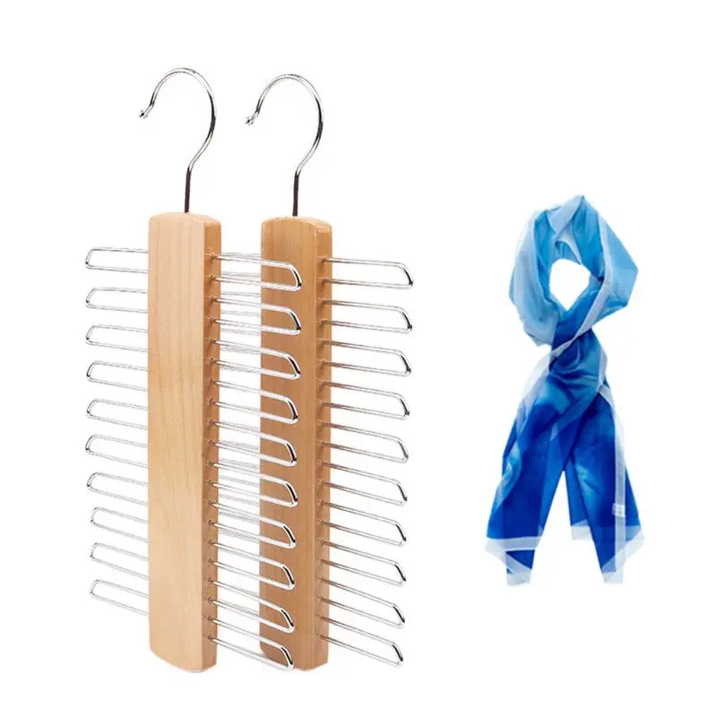 Wooden 20 Bar Tie Rack Hanger - Scarf, Belt, Accessory Organiser H58C