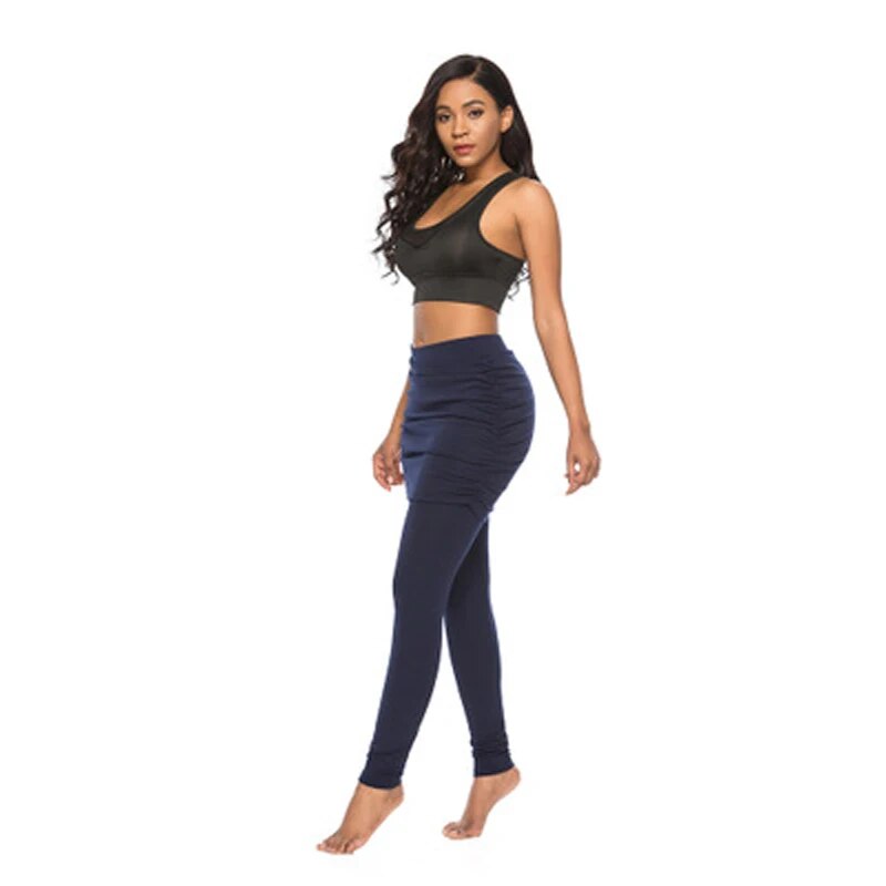 Women Fake Two Piece Leggings Pants Slim Leggings Pants