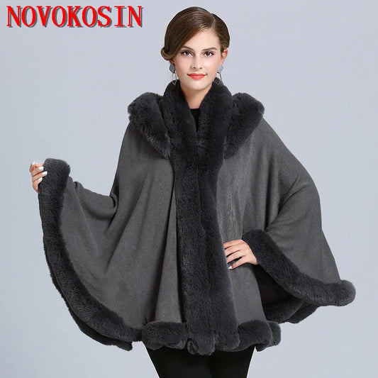 Winter Thick Warm Grey Black Poncho Cape