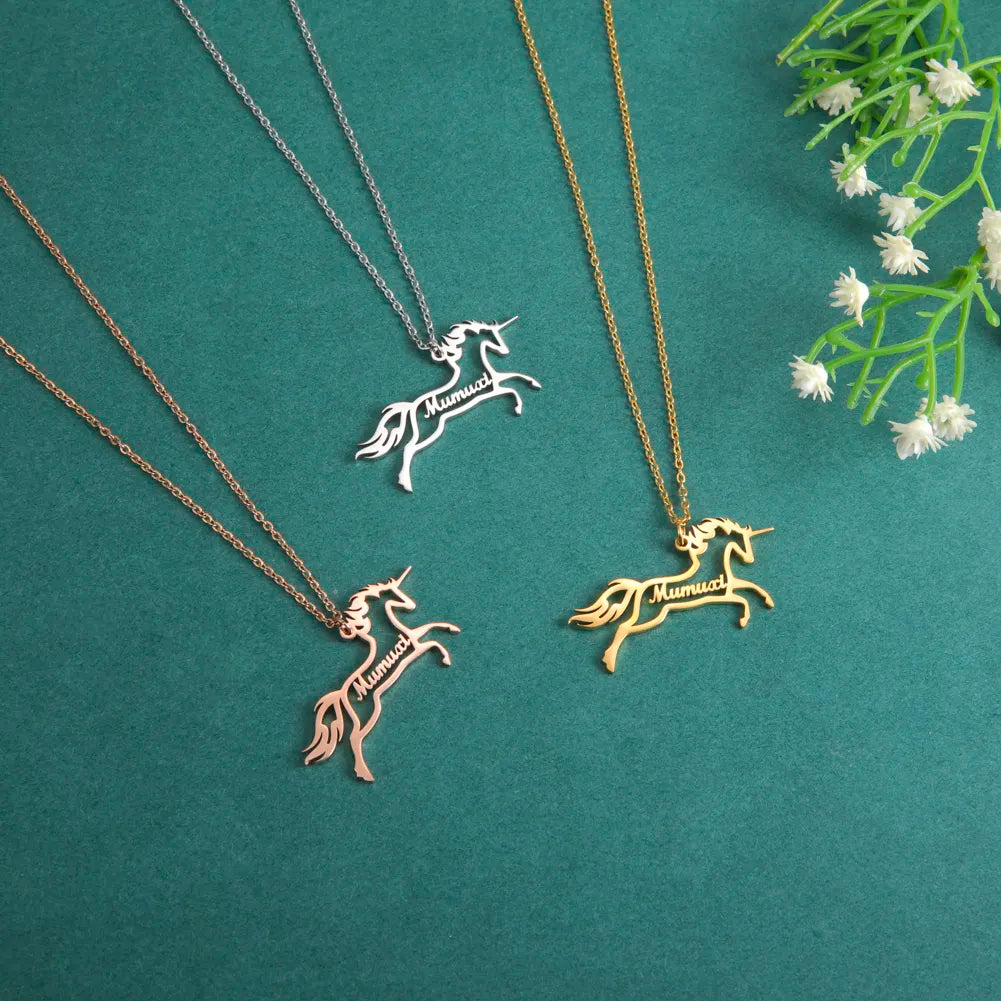 Stainless Steel Custom Name Horse Necklace For Women