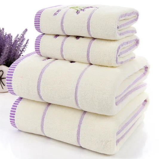 Lavender Purple White Terry Cloth Cotton Towel Set