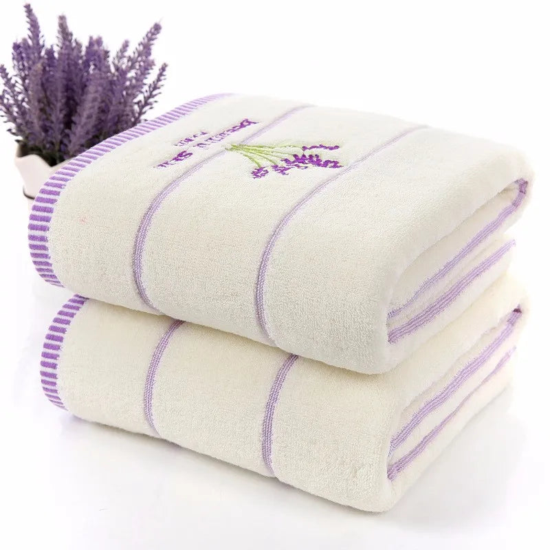 Lavender Purple White Terry Cloth Cotton Towel Set