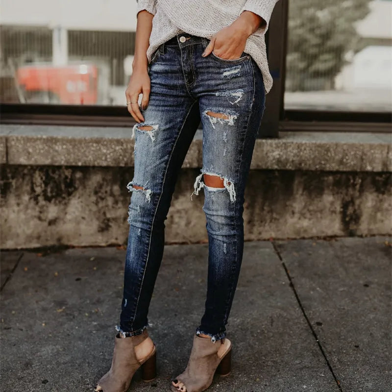 Ripped Jeans Women Cool Denim Pants