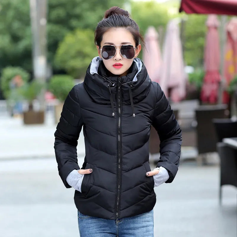 Solid hooded Coats Zipper Female tops