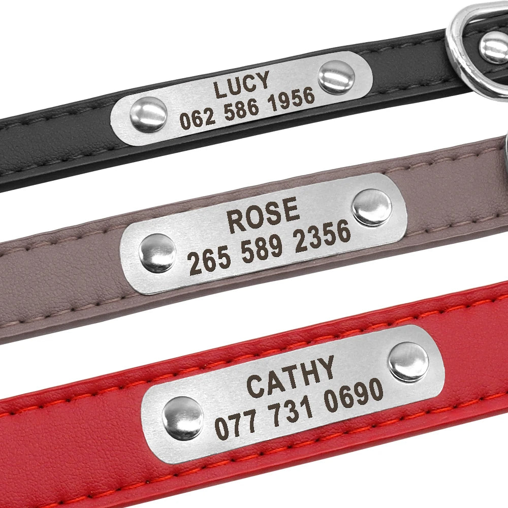 Leather Dog Collar Durable Padded Personalized Pet ID