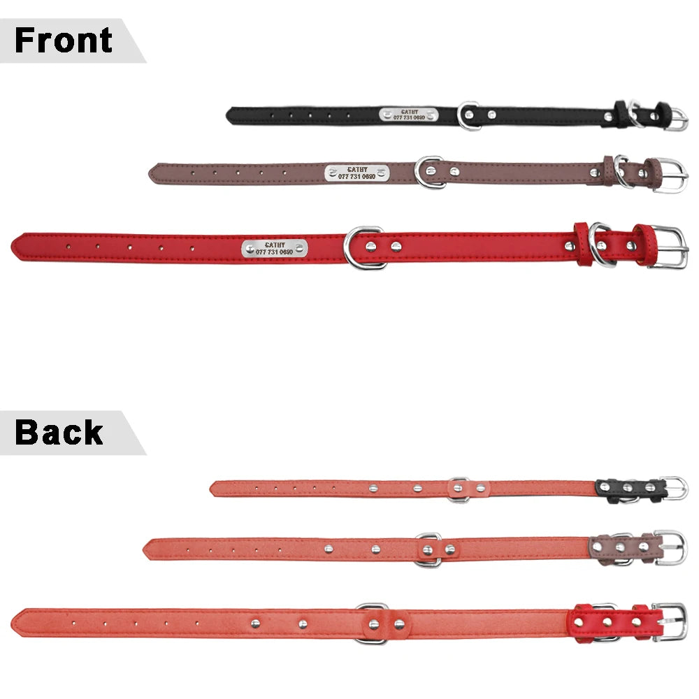 Leather Dog Collar Durable Padded Personalized Pet ID