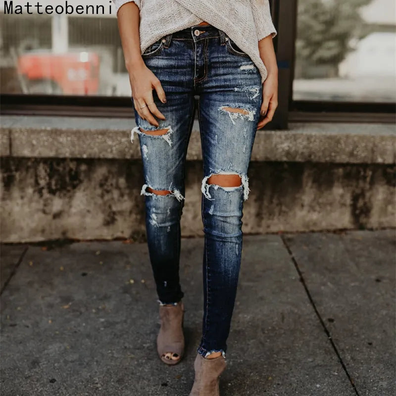 Ripped Jeans Women Cool Denim Pants