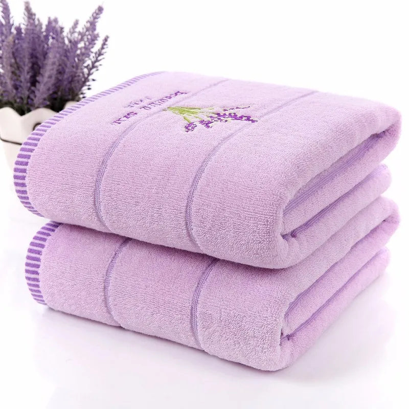 Lavender Purple White Terry Cloth Cotton Towel Set