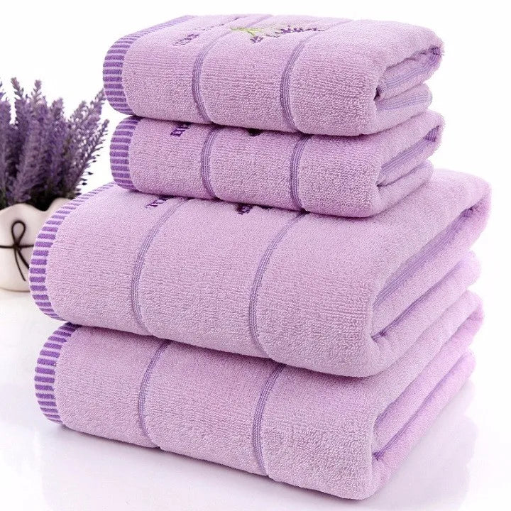 Lavender Purple White Terry Cloth Cotton Towel Set