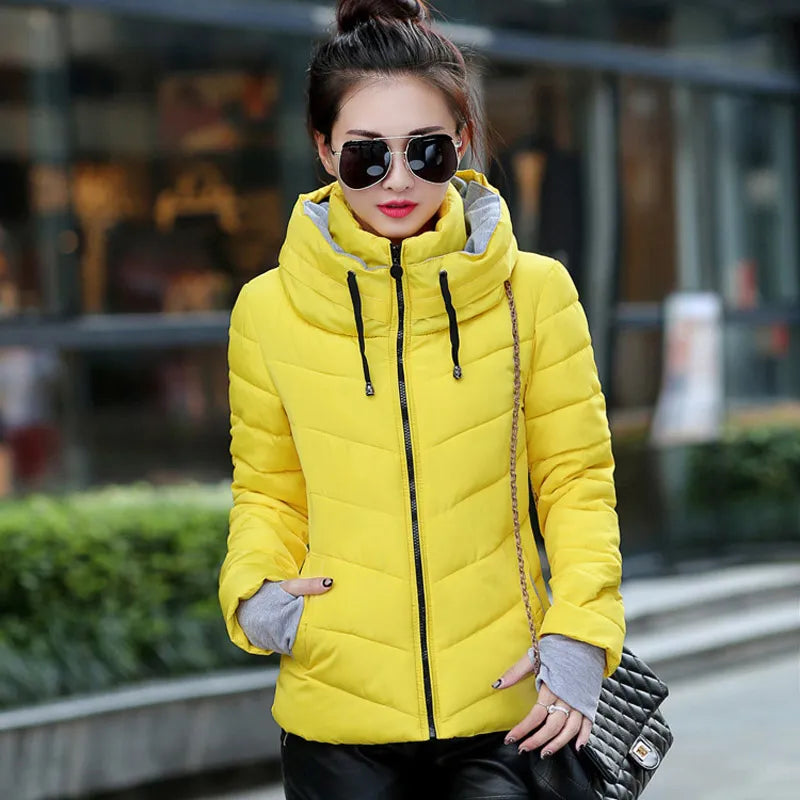 Solid hooded Coats Zipper Female tops