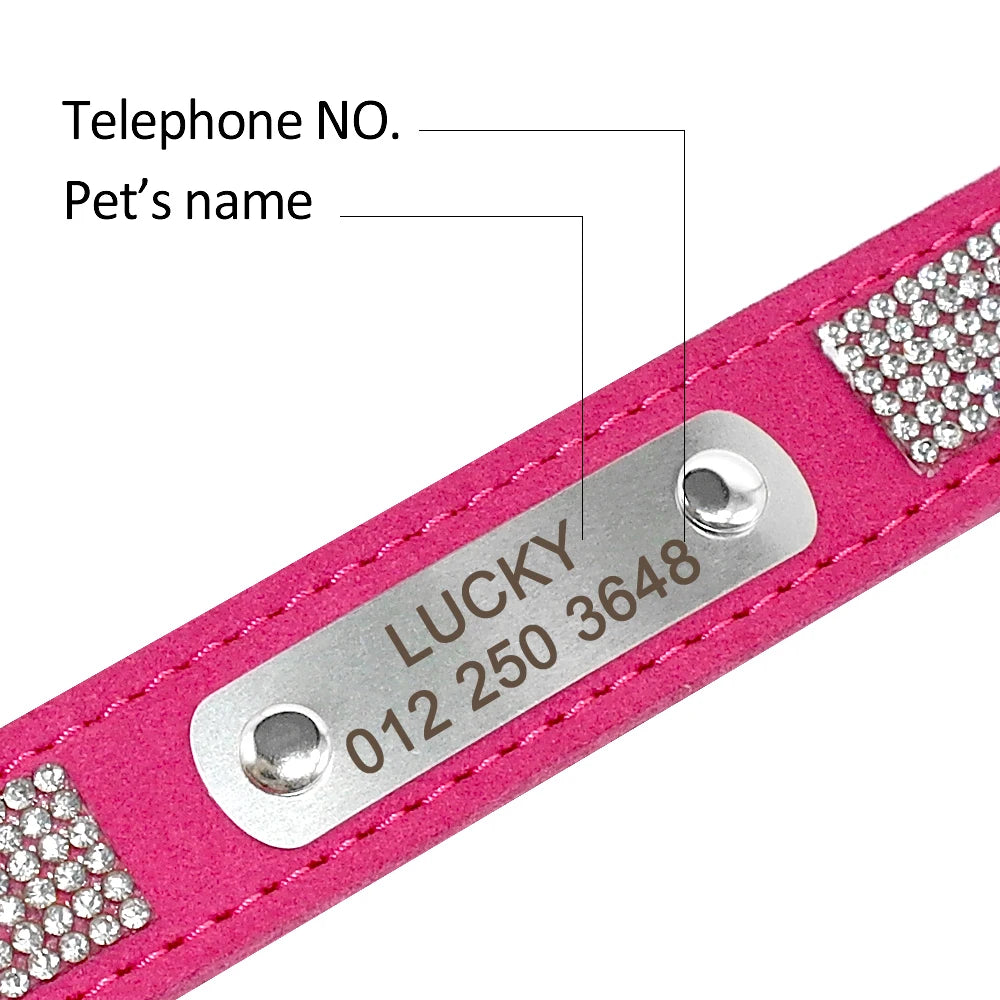 Customized Suede Leather Dog Collar Rhinestone