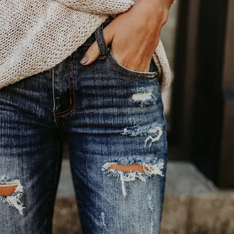 Ripped Jeans Women Cool Denim Pants