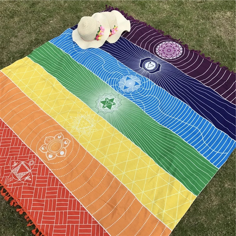 Cotton Play Mat Rainbow Stripes Tapestry