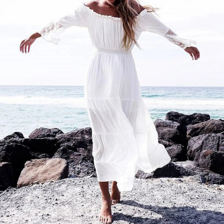 Long boho off shoulder dress