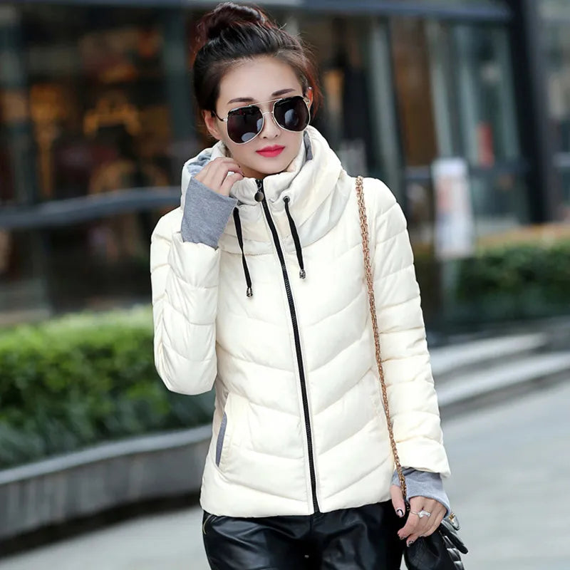 Solid hooded Coats Zipper Female tops