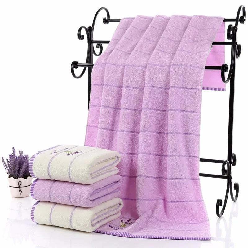 Lavender Purple White Terry Cloth Cotton Towel Set