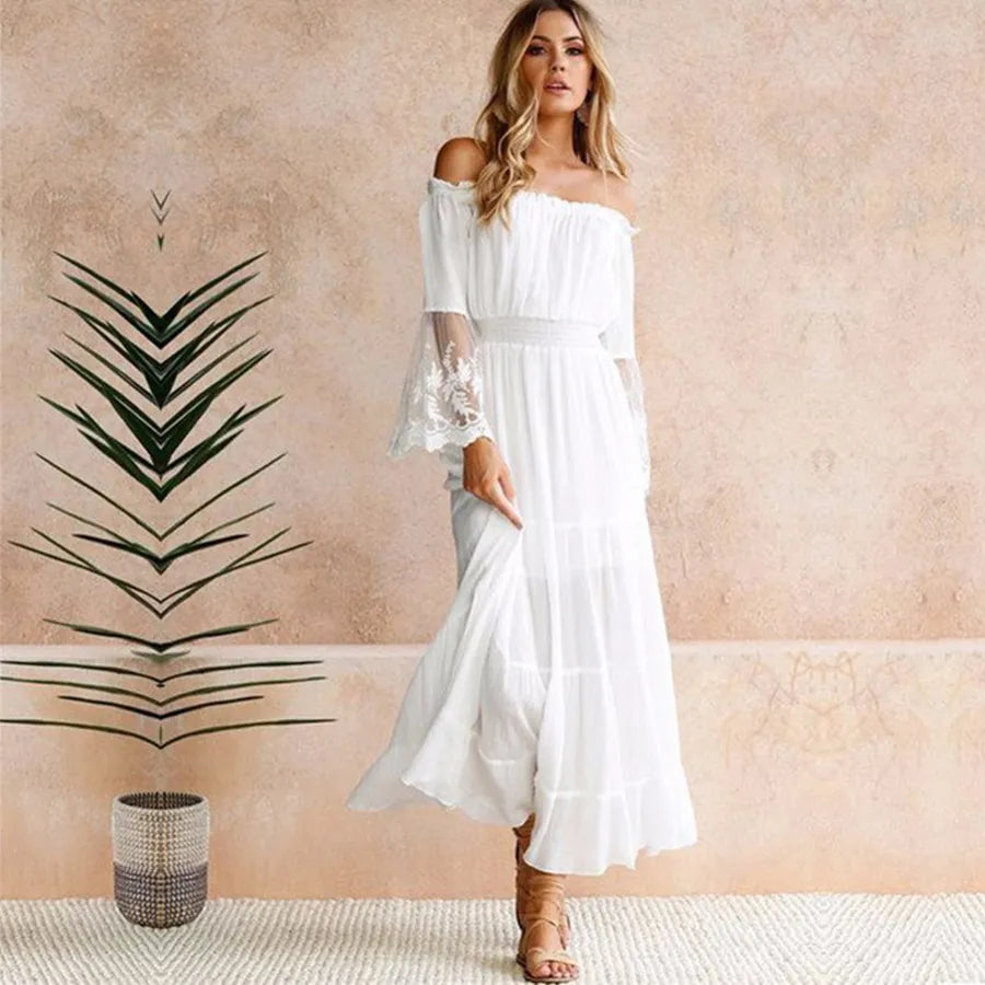 Long boho off shoulder dress