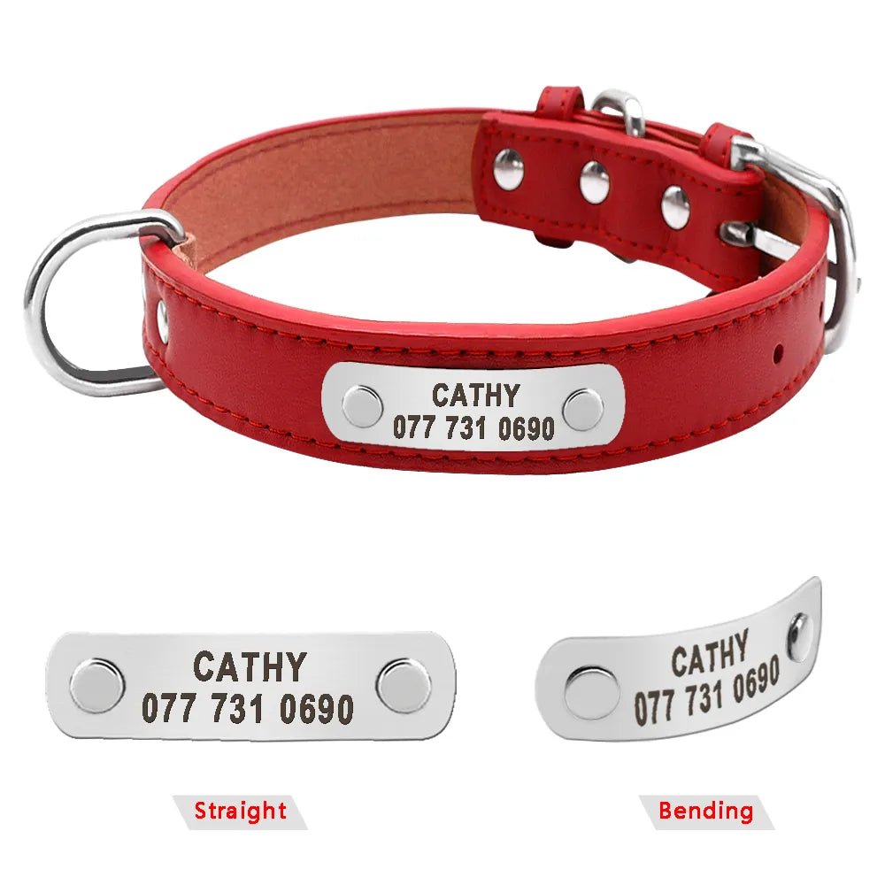 Leather Dog Collar Durable Padded Personalized Pet ID