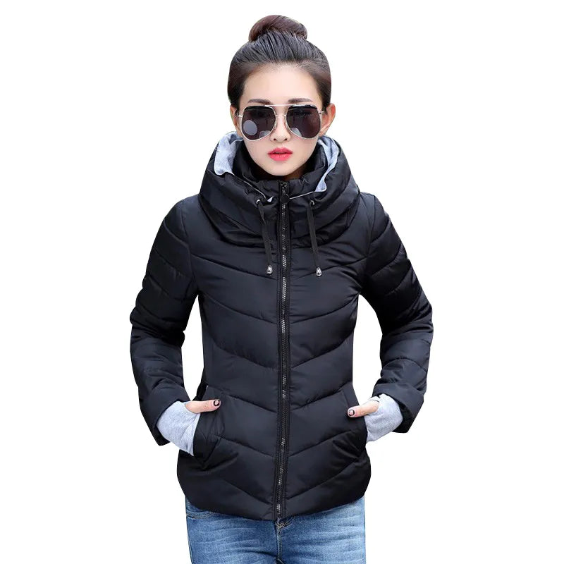 Solid hooded Coats Zipper Female tops