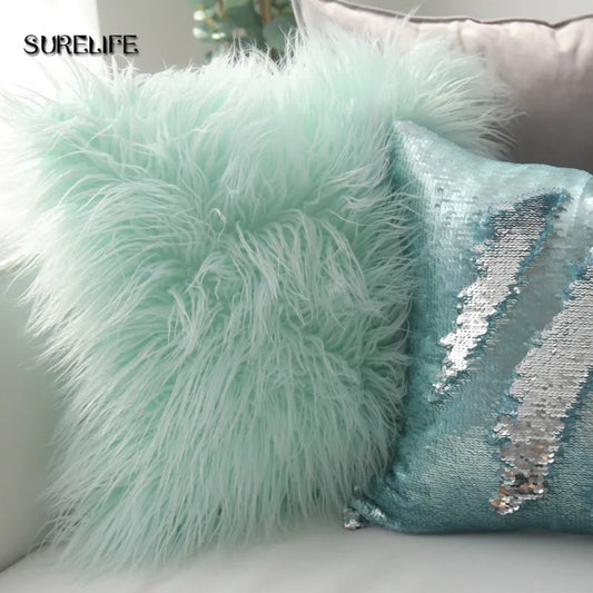 Furry Long Hair Cushion Princess Pillow bed Sofa Decor