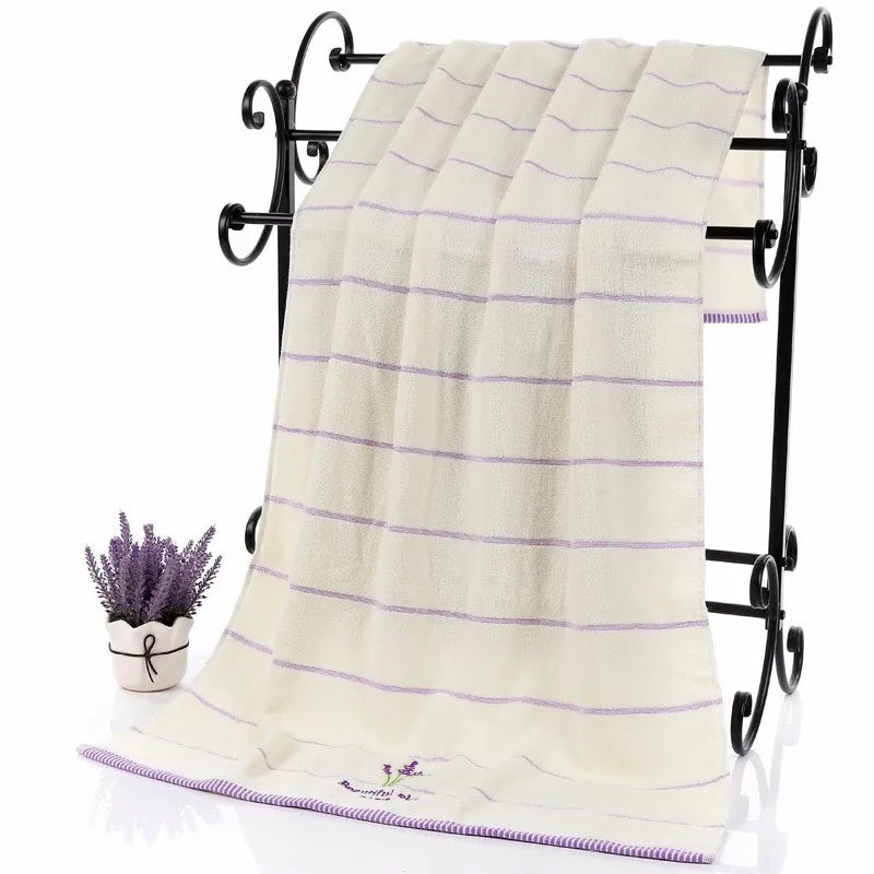 Lavender Purple White Terry Cloth Cotton Towel Set