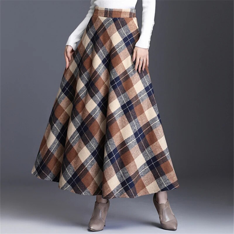 Neophil Woolen Warm S-3XL Thick Plaid Skirts