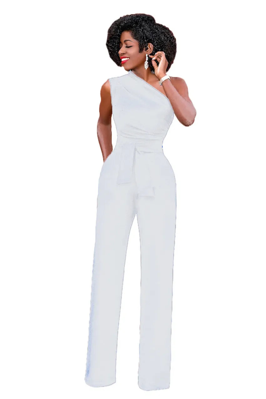 Summer Sleeveless Belt Wide Leg Elegant Jumpsuits