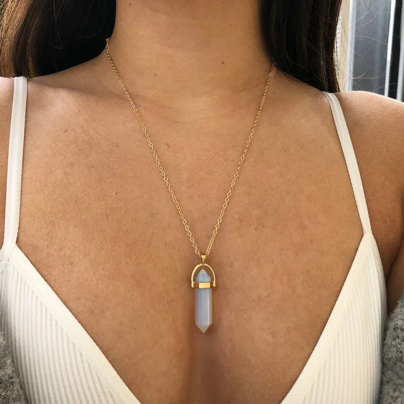 Natural Crystal Stone Pendant Collarbone Necklace