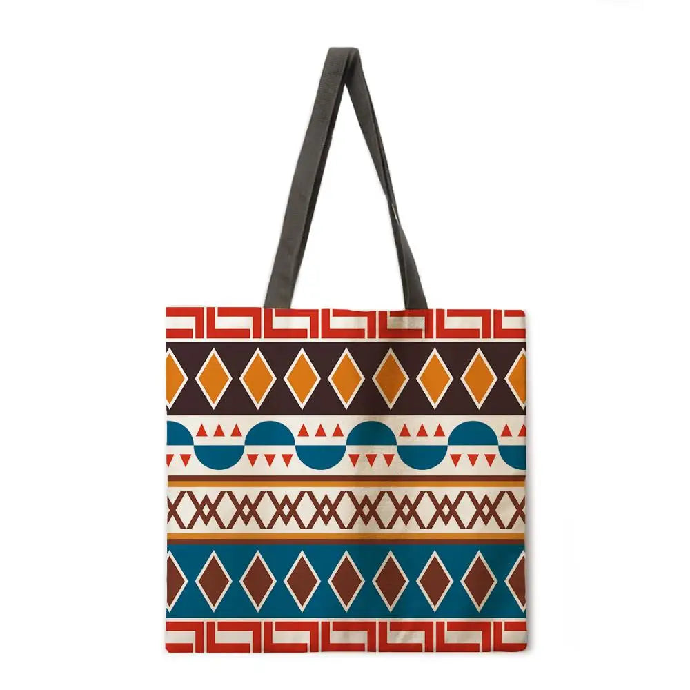 Boho style foldable reusable tote bag