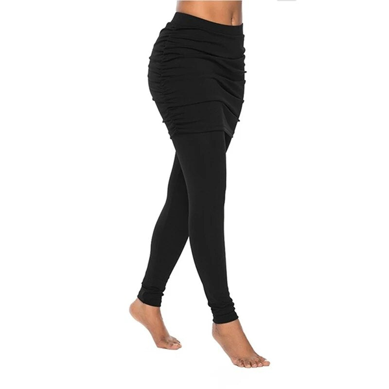 Women Fake Two Piece Leggings Pants Slim Leggings Pants