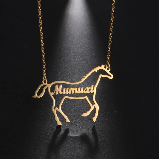 Stainless Steel Custom Name Horse Necklace For Women